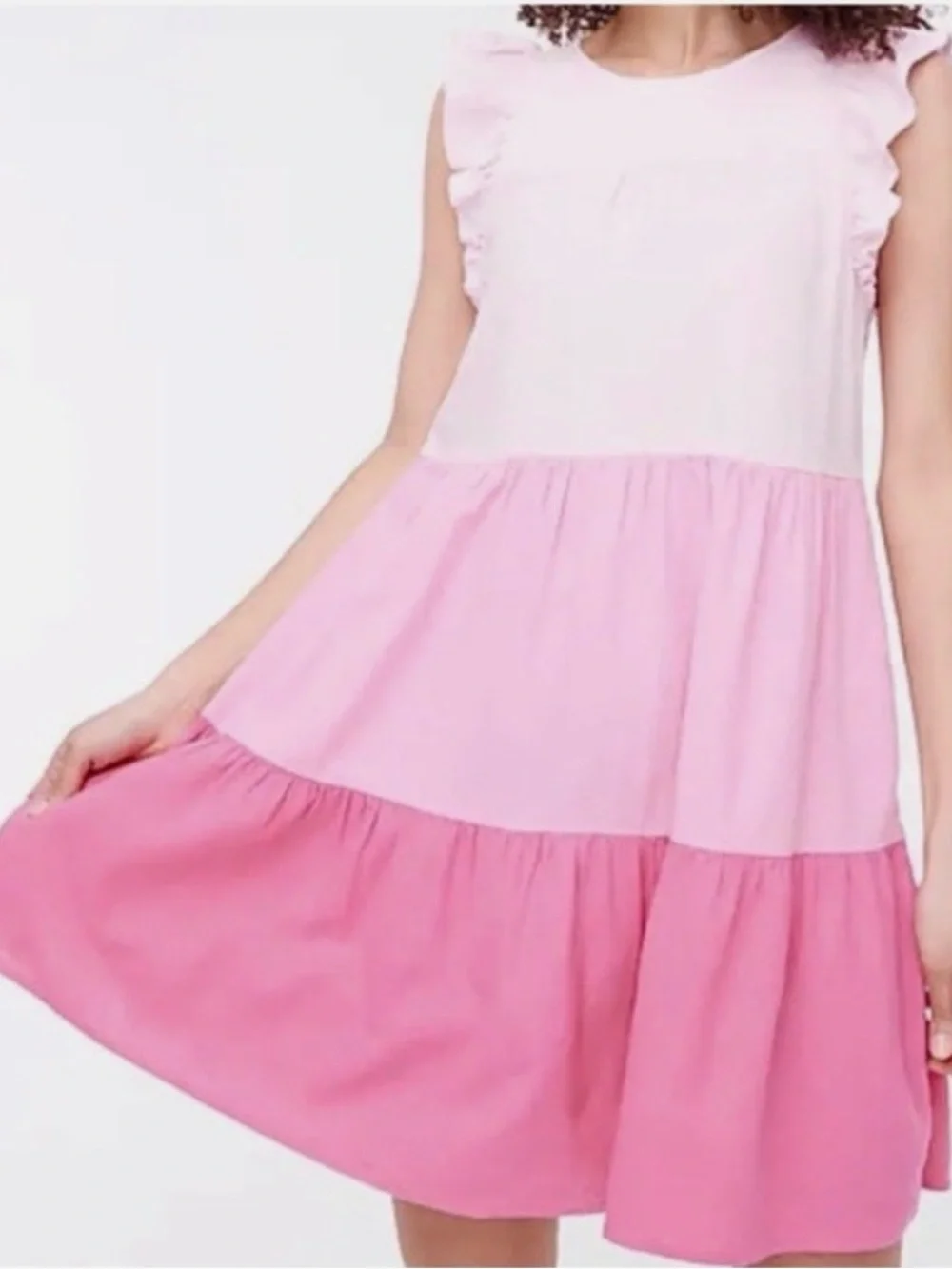 J. Crew Pink Ombré Tiered Ruffle Sleeve Linen Blend Dress Mini Size 6 Pink